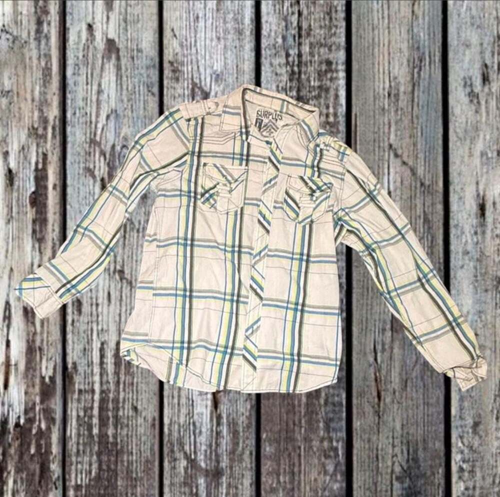 Surplus Men's Plaid Long Sleeve Button-Up Shirt with Snap Pockets